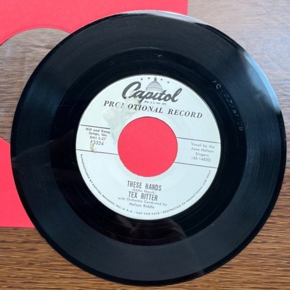 Tex Ritter These Hands / The Last Frontier 45 Country Promo Capitol F3324 - Picture 3 of 6